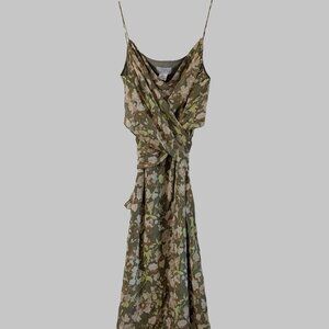 Ann Taylor LOFT Silk Floral Dress Size 6 Green Boho Cottagecore Wrap Tie Dress 6